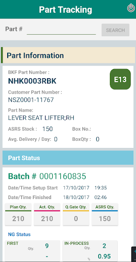 Android application PartStatusTracking screenshort