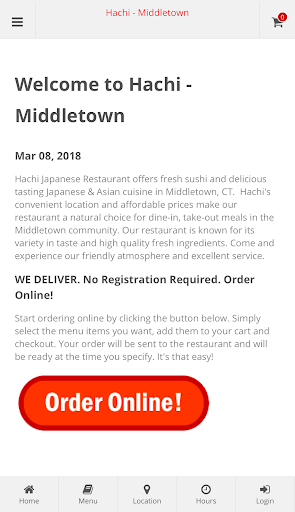 Android application Hachi Middletown Ordering screenshort