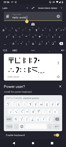 Android application Standard Galactic Alphabet screenshort