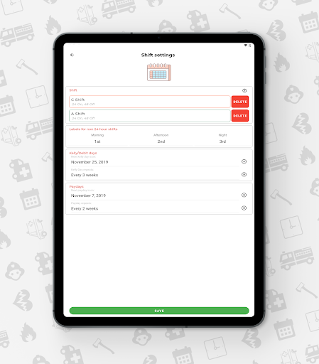 Screenshot of Fire Shift Calendar