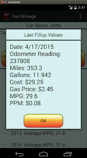 Gas Mileage Screen 3