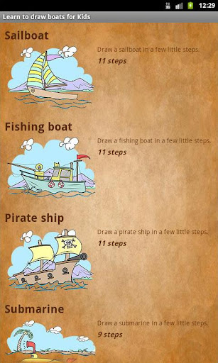 Android application Learn to draw boats screenshort
