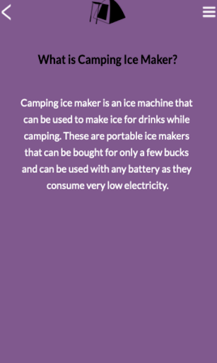 The Camping Ice Maker Info Screen 3