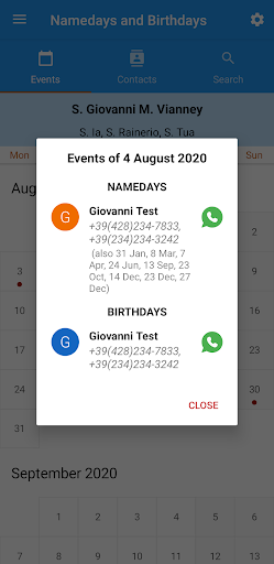 Android application Namedays and Birthdays screenshort