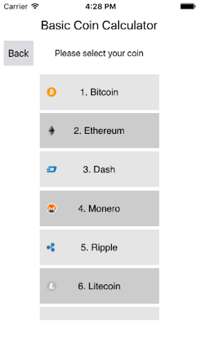 Basic Coin Calculator Screen 2
