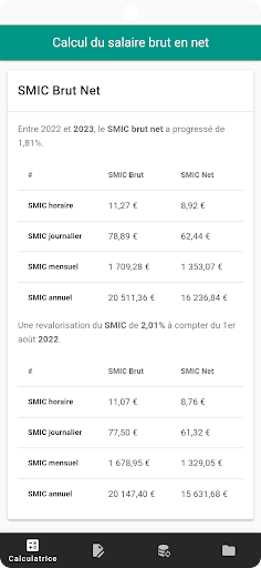 Calcul du salaire Brut en Net Screen 2