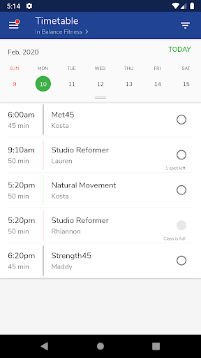 Android application In Balance Fitness screenshort