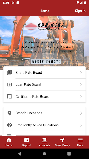 Organized Labor Credit Union Screen 2