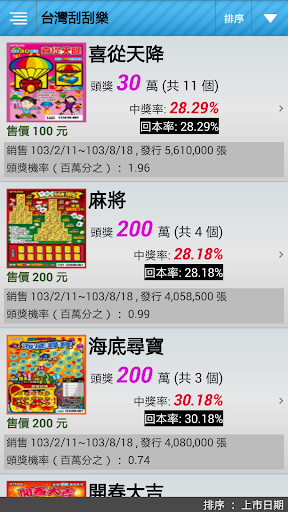 Android application 台灣刮刮樂 screenshort