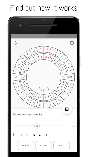 Android application Caesar cipher - De-/Encryption screenshort