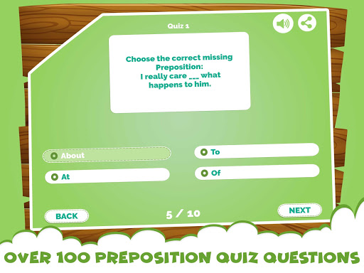 Android application Learn Prepositions Quiz Kids screenshort