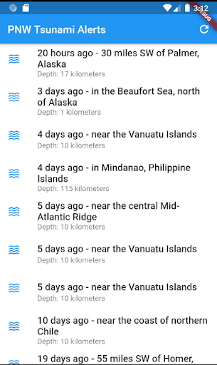 Android application PNW Tsunami Alerts screenshort