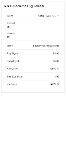 Android application Kâr Hesaplama screenshort