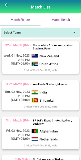 Intl. Cricket Schedule & Score Screen 2