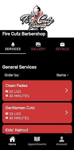 Android application Fire Cutz Barbershop screenshort