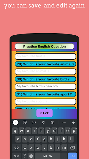 Basic English Questions Screen 3