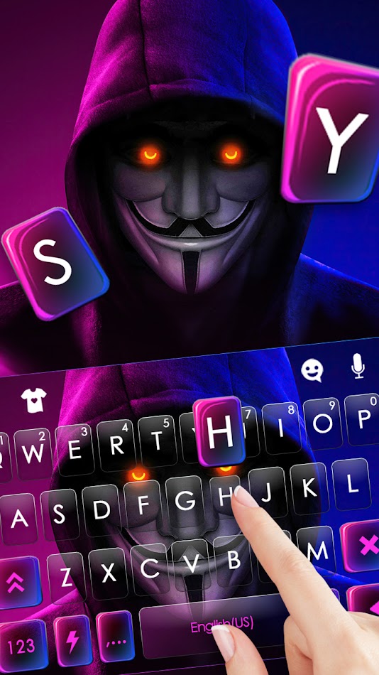 #2. Anonymous Neon Keyboard Backgr (Android) By: Pretty Keyboard Themes Design Studio