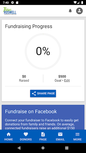 Android application Team Roswell Fundraising screenshort