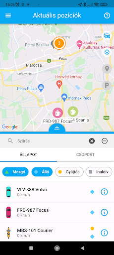 Android application Alapnyomkövetés screenshort