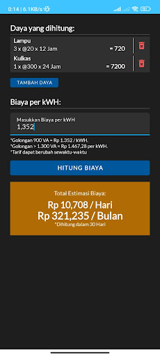 Android application Hitung kWH | Kalkulator Watt screenshort