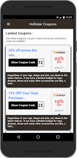 Android application Coupon For Hollister screenshort