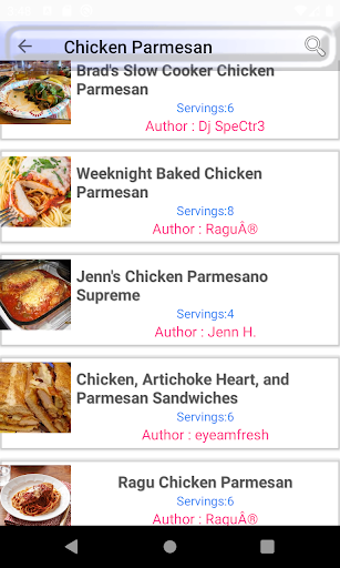 Android application Parmesan cheese recipe screenshort