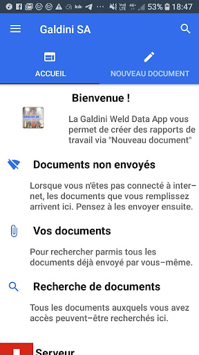 Android application Galdini Weld Data screenshort