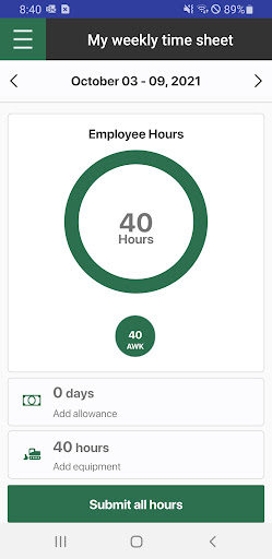 InEight WeeklyTimesheet Screen 2