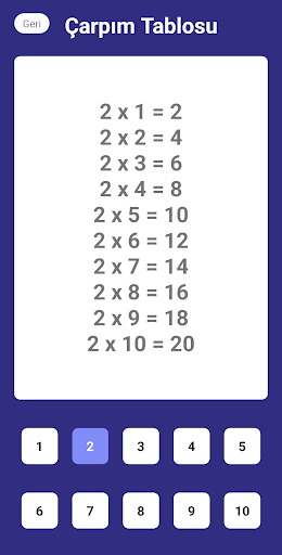 Multiplication Table Screen 2