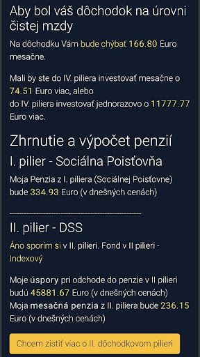 Dôchodok kalkulačka penzií zo Screen 3