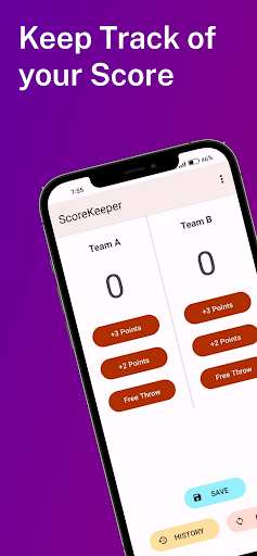 Android application Basketball Score Keeper screenshort