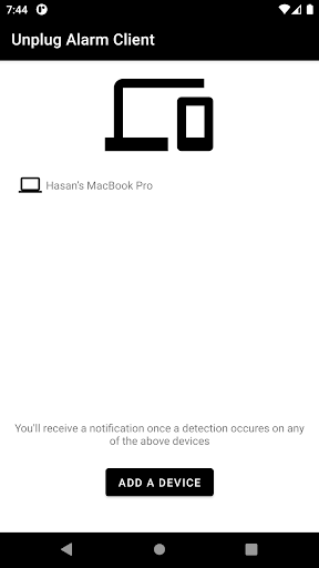 Android application Unplug Alarm Client screenshort