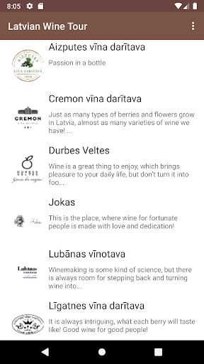 Android application Latvian Wine Tour screenshort