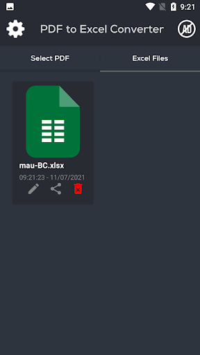 PDF to XLSX Converter Screen 2
