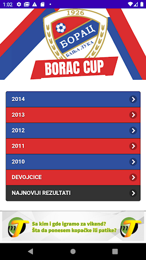 Android application Borac Cup screenshort