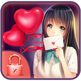 Love theme anime girl lock icon