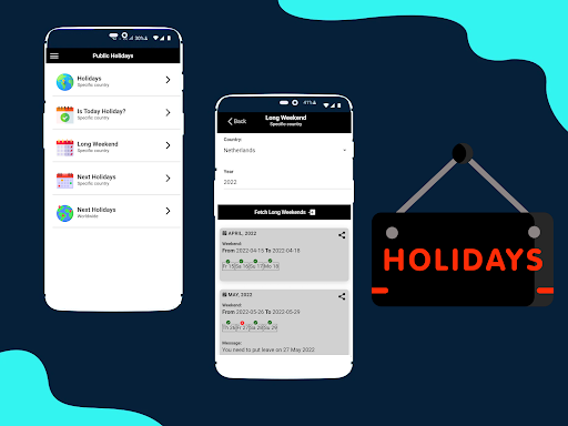 Android application Public Holiday Calendar screenshort