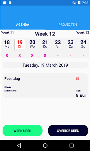 Android application HourTrack Urenregistratie screenshort