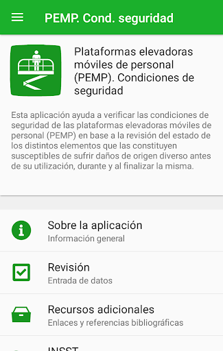 Android application PEMP. Condiciones de seguridad screenshort