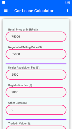 Android application Car Lease Calculator screenshort