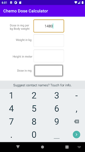 Chemo Dose Calculator Screen 2