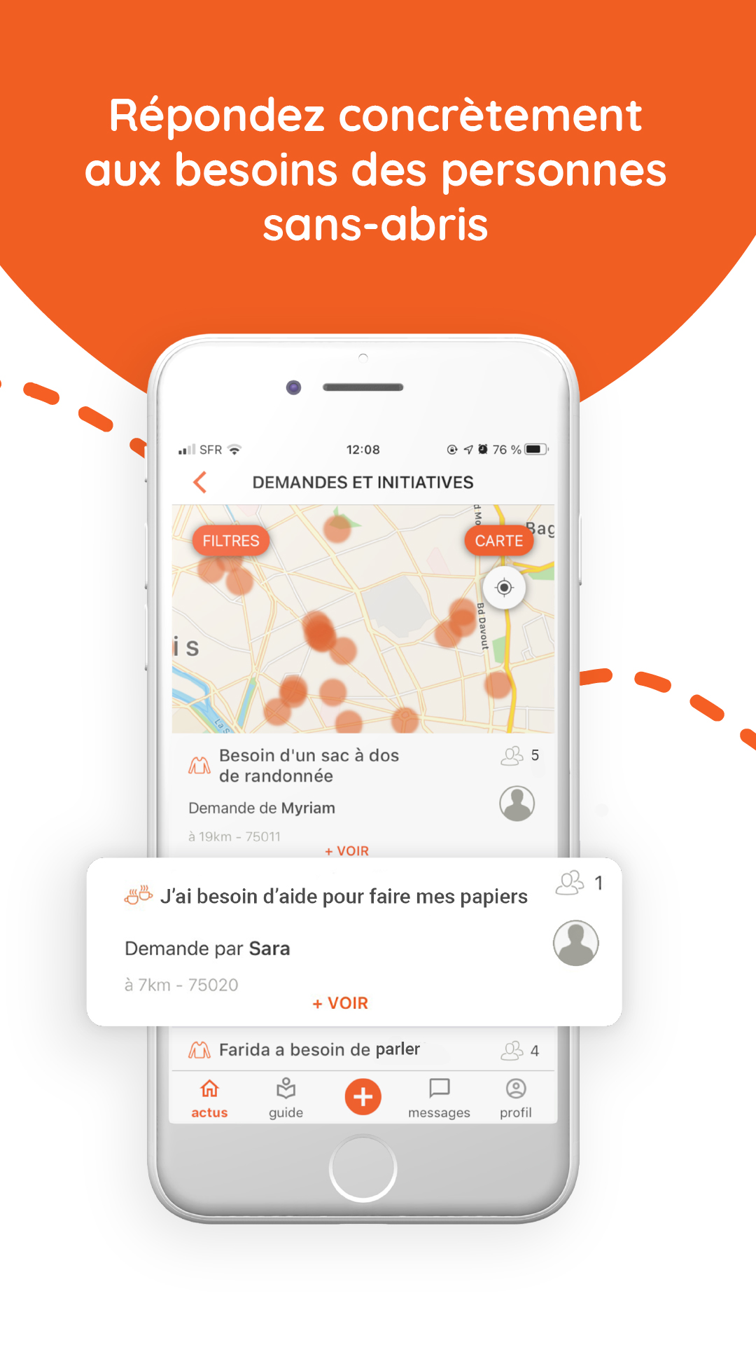 Android application Entourage Réseau solidaire avec les personnes SDF screenshort