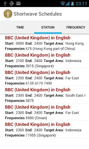 Shortwave Radio Schedules Screen 3