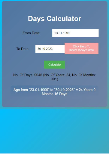 Age and Days Calculator Screen 2