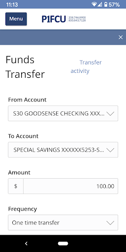 P1FCU - Mobile Banking Screen 3