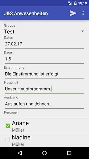 Android application J&S Anwesenheiten screenshort