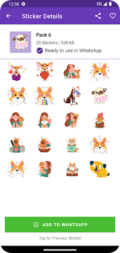 Android application Animated Dog Stickers :Wastick screenshort