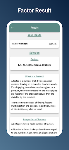 Factor Calculator Screen 3