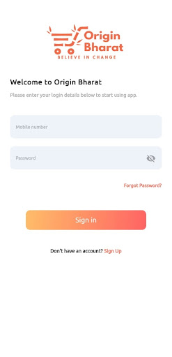 Android application Origin Bharat screenshort