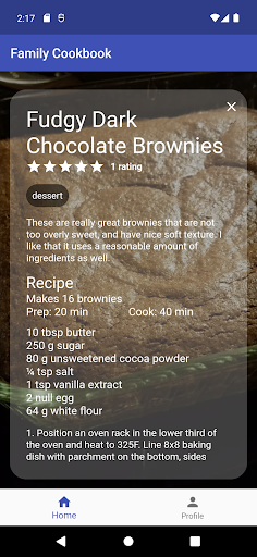 Family Cookbook Screen 3